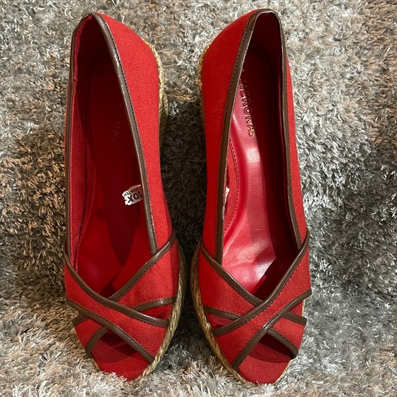 NWOT- Merona Wenda Peep toe Wicker Style Wedges Heels - Picture 2 of 11